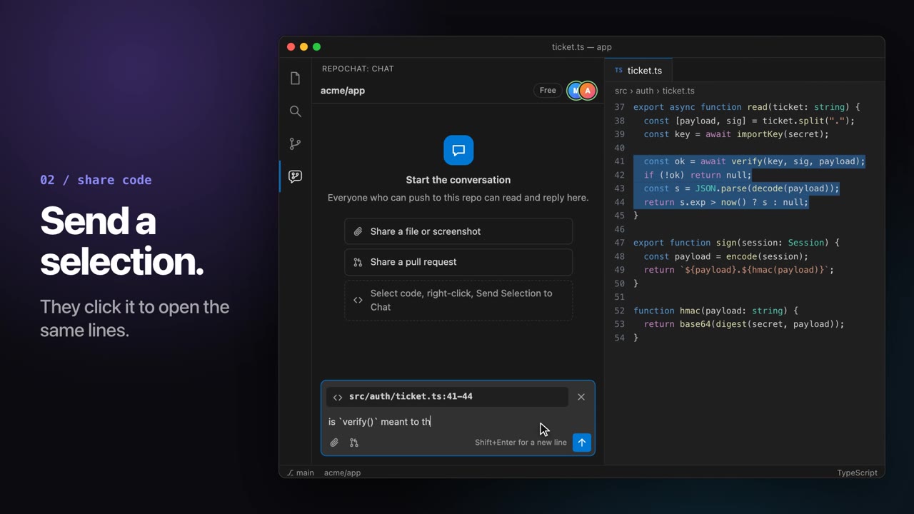 Send a code selection